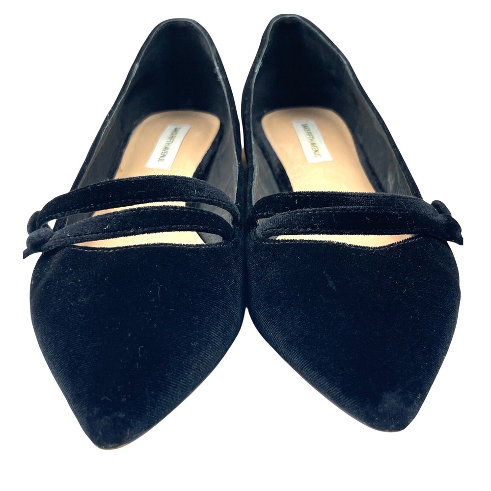 Saks Fifth Avenue Flats Women 10 Black Good Velvet Mary Jane Pointed Toe Luxury - Picture 15 of 16